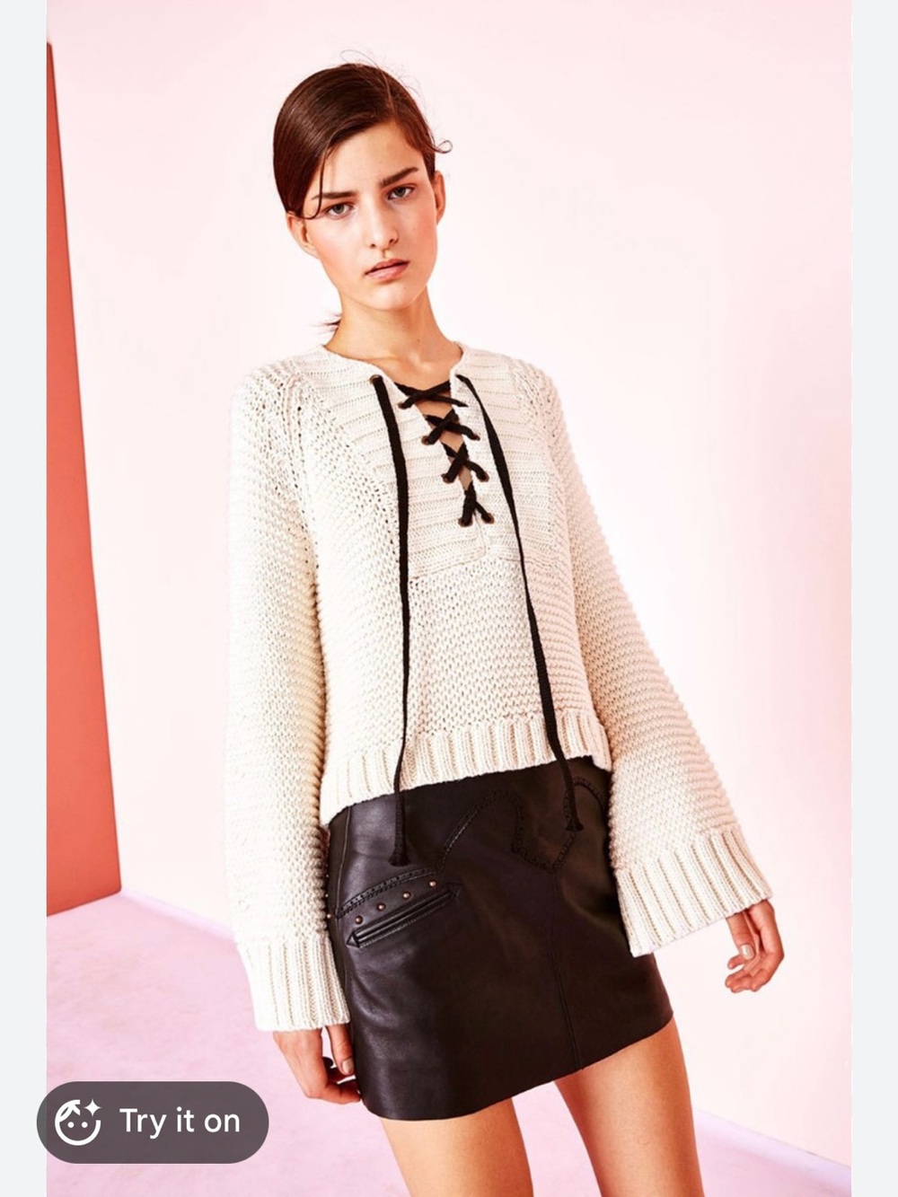 Ulla Johnson Marland Lace Up Chunky Knit Sweater Cream Black Small - Picture 2 of 12